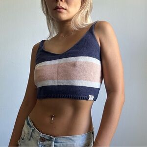 NWOT Pull & Bear Stripe Pattern Knitted Crop Tank Top in Navy
